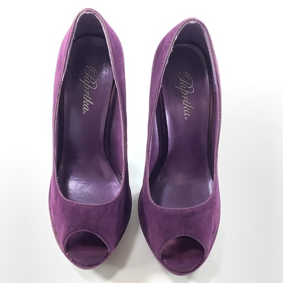 Paprika High Heels Platform Pumps Open Toe Purple Suede 5.5 Open Peep Toe Shoes - Picture 3 of 14